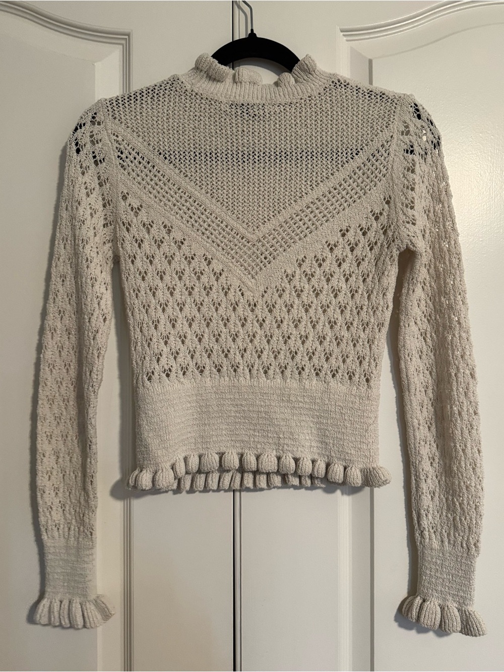 Zara Cream Ruffle Trim Openwork Knit Sweater - Picture 3 of 6